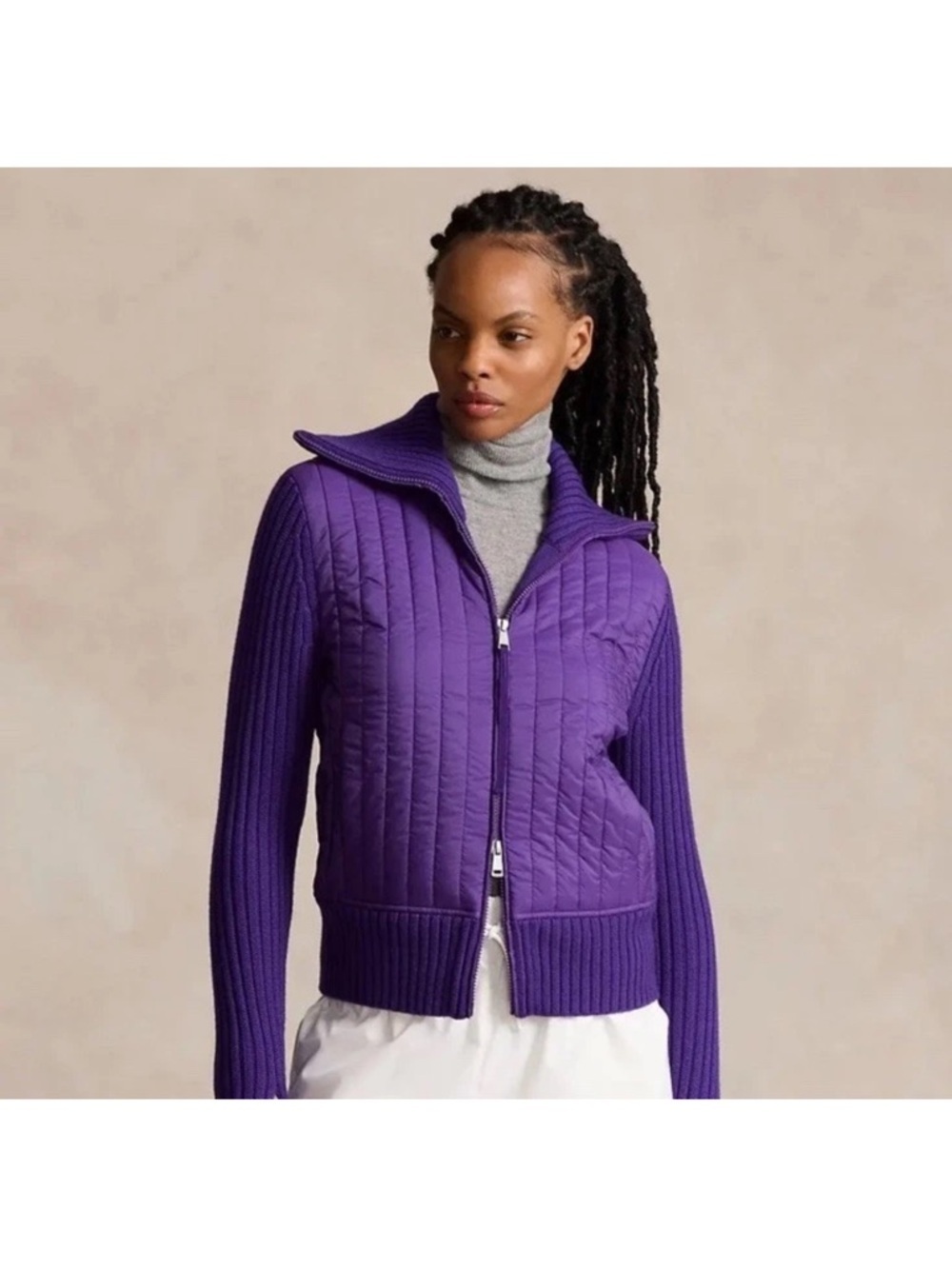 $398 POLO RALPH LAUREN Women's Size XS Jacket Purple Hybrid Wool Funnel Neck